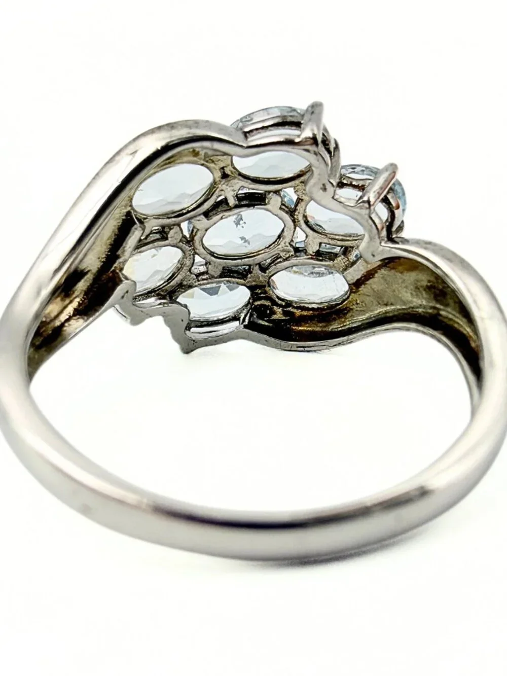 Dainty Marked Sterling Silver 7 Stone Aquamarine Cluster Ring Sz 9.75